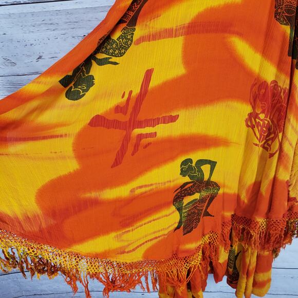 Sweet Lady Women's Yellow Orange Print Fringe Layered Maxi Dress One Size - Picture 9 of 13
